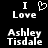 Black background with white pixelated text and a heart symbol; 'I Love Ashley Tisdale' displayed in two versions, one with a heart symbol replacing 'Love' and one with standard text.