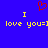 Blue background with yellow text reading "I love you=]" and a red pixelated heart above the left instance of the phrase.