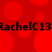 Red background with large red circles and black text repeating 'RachelC13' horizontally across the image.