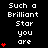 Black background with white pixelated text "Such a Brilliant Star you are" repeated across three , each containing red heart symbols that increase in number from one to four