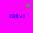 Bright magenta background with four blue 'EDDY!!' text blocks and green pixelated symbols at top-left, top-right, and center.