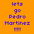 Pixelated text on orange background with white and orange alternating , displaying 'lets go Pedro Martinez !!!!' in blue letters