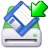 Pixelated icon shows white envelope with blue diagonal lines and green accents, including a green arrow pointing left on the upper right corner.