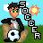 Pixelated 256x256 static icon featuring a cartoon character holding a soccer ball with the word "SOCCER" spelled vertically in blocky letters, set against a blue sky and green field background.