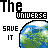 Pixelated Earth globe icon with 'The Universe' and 'SAVE IT' text, cycling through black, blue, and green color variations across repeated