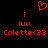 Red pixelated text and symbols on black background: two 'i luv Colette<33' phrases flanking a heart symbol, with 'i' above 'luv' and 'Colette<33' below.