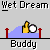 identical pixel art icons showing a yellow figure lying on a blue bed with red posts, holding a white ball under the text "Buddy Wet Dream"