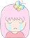 Pixelated character with pink hair and rainbow butterfly accessory, crying blue tears against gray background.
