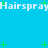 Pixelated text 'Hairspray' repeats horizontally across a bright blue background with scattered green plus signs.