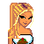 Pixel art contact sheet showing a cartoon character's upper body, skirt, shoes, and cupcake with text "I Cup Love Cakes" in blue pixelated font.