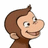 Pixelated monkey face with brown fur and white background, orange with pink text 'I LOVE CURIOUS GEORGE' below