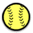 A circular yellow icon with black stitching resembling a baseball, bordered by a thick black outline on white background.