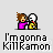Pixel art of two figures with brown hair and pink clothing, one holding a yellow object against a gray background.