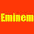 Red background with yellow pixelated text reading 'Eminem is my man!' in four separate segments.