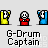 Pixel art animation of a character in red clothing with white face and black eyes, performing sequential hand movements against gray background with text below.