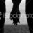 Pixelated grayscale figure in a white shirt and dark pants stands against black background with pink text reading 'lets hold hands' on right.