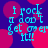 Pixelated cyan text on a purple background with pink circular shapes, repeating the phrase "i rock i don't get over it!!" in four identical quadrants.