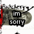 Pixelated image of a gray mailbox with red accents, displaying two black text boxes reading 'im' and 'sorry'.