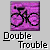 A 3x3 contact sheet of nine distinct animated AIM buddy icons, each with a unique color scheme and stick-figure subject performing different actions beneath the text "Double Trouble".