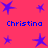 A static image with a bright pink background featuring blue star shapes and the repeated text 'Christina' in blue pixelated font.