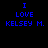 Four display blue pixelated text "I LOVE KELSEY M." on black, dark purple, bright purple, and deep purple backgrounds