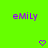 Green background with purple text 'emily' repeated across three , each containing a heart or downward arrow symbol below the text
