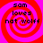 Four identical pixelated spiral patterns with red and pink concentric rings, each containing black text reading "sam loves not wolff" in a blocky font.