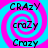 Four identical spiral patterns with alternating cyan and magenta colors, each containing three instances of the word 'crazy' in different cases and fonts.