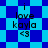 Blue and cyan pixelated background with repeating text 'i love kayla <3' in dark blue font.