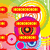 Pixelated animated icon with concentric circles, colored shapes, and text elements in red, blue, green, yellow, pink, orange hues.