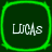 Four identical green-outlined square icons arranged in a , each containing the text 'LUCAS' on a dark background