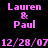 Pixelated pink text on black background displays 'Lauren & Paul' and '12/28/07' in two with identical repeated content