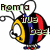 Animated pixel art bee with yellow, black, red, and blue segments; four display text: 'From a true bee', 'Bee Mine!', 'Happy Valentine's Day!', and 'Love Meredith' on colored backgrounds