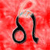Static 50x50 pixel icon featuring a black Leo zodiac symbol on a red gradient background with subtle light effects and dithering patterns.