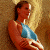 A pixelated image of a person in a blue top against a brown background, with green text reading "Original Icons .com" on the right side.