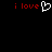 Red text 'i love' appears on both sides of a white pixelated heart symbol against a black background.