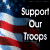 A split-screen animated buddy icon featuring an American flag on the left and green text on a dark background on the right, with visible pixelation and dithering effects.