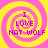 Four identical with pink and yellow spiral backgrounds display purple text reading "I LOVE NAT WOLF" in pixelated font