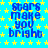 Blue text 'stars make you bright' repeated across a blue background with yellow stars, static image.