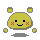 Four pixelated yellow circular characters with gray outlines, each displaying distinct facial expressions and blush patterns against a light gray background.