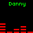 Green text 'Danny' appears in four positions above and below red horizontal bars on a black background.