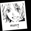 Black-and-white anime-style character portraits on polaroid-like cards with text phrases, arranged in overlapping