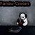Pixelated icon shows a panda-like figure with black and white fur holding a red object against a gray background, with 'Panda-Cream' text above.