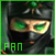 Pixelated character with green-tinted goggles, black mask covering lower face, and dark headgear featuring a small green gem; bright green text "PAN" at bottom left.