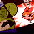 A 50x50 pixel animated buddy icon featuring two cartoon characters in a close embrace on the left, with green text reading "Original Icons .com" on a dark green background to the right.