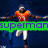 A football player in an orange jersey and white pants stands with arms outstretched against a dark blue background, with text overlays changing across frames.