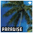 Two side-by-side pixelated images of a palm tree against blue sky, each with 'PARADISE' text at bottom and white star in top-right corner.