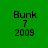 Four display identical text on different backgrounds: 'Bunk 7 2009' in pixelated font, with green, light green, white, and pale green backgrounds