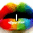 Rainbow-colored lips with black inner mouth, displaying sequential text: 'I', 'LOVE', 'HIM' over