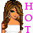 Pixel art buddy icon featuring a female character in pink and white attire with vertical "HOT" text on the right side, displayed as a contact sheet of three animation frames.